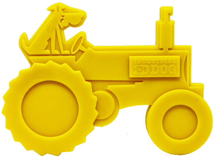 ID Tractor Ultra Durable Nylon Dog Chew Toy for Aggressive Chewers - Yellow - Dog On Tractor Nylon Chew Toy