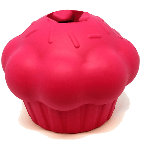 Cupcake Durable Rubber Chew Toy & Treat Dispenser - Pink - Large Cup Cake Toy
